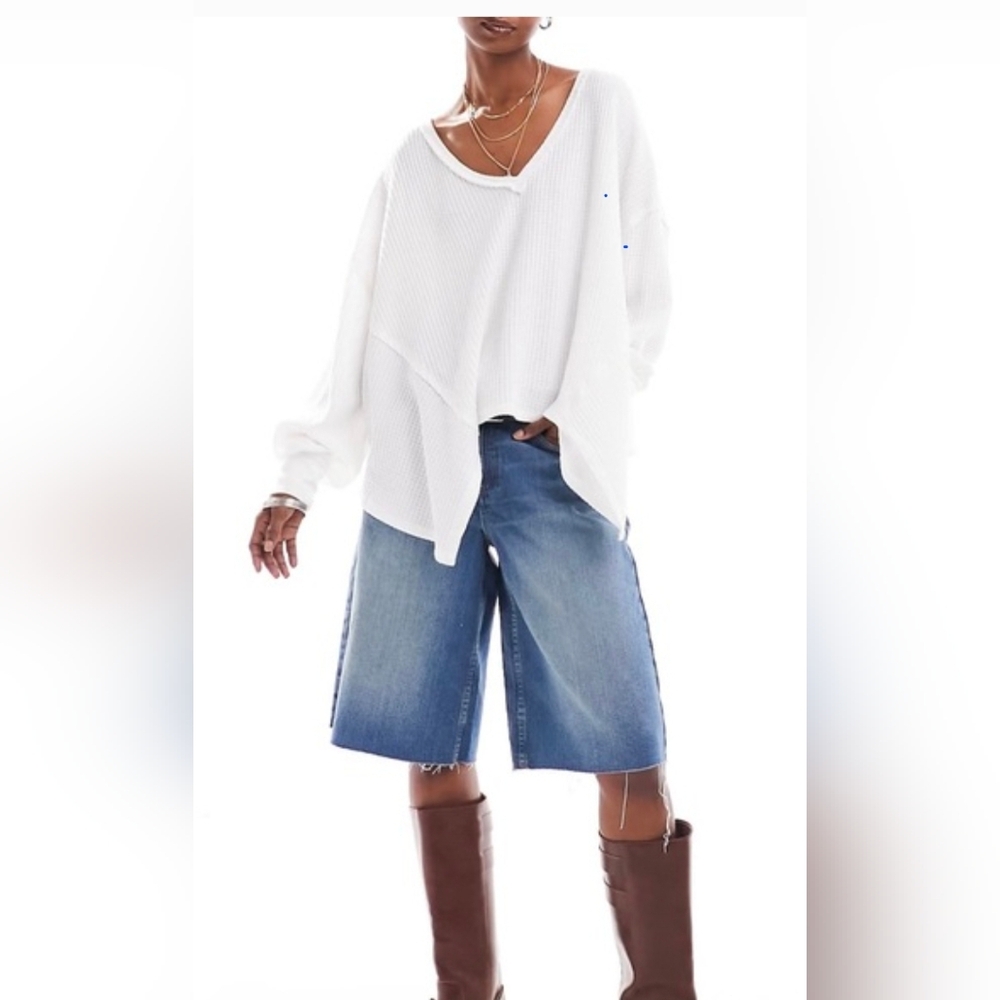 We The Free White Oversized V-Neck Waffle Knit Cami Top